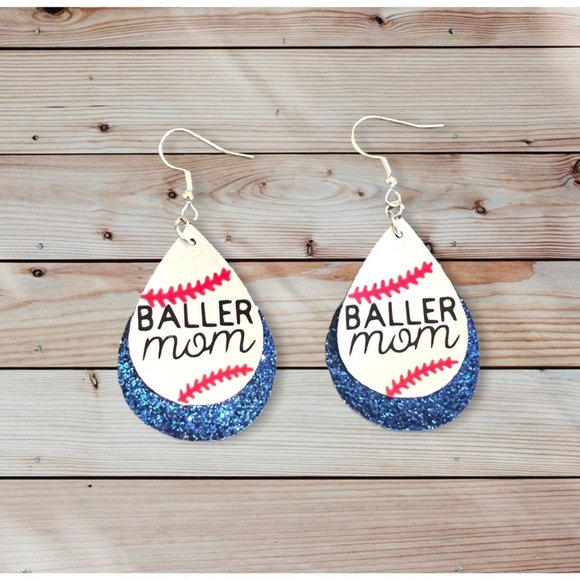 Custom Baller Mom Baseball Earrings Team Colors - Picture 1 of 2